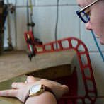Charlotte Tollyfield at work in her studio at Yorkshire Art Space’ Persistence Works in Sheffield 2017 